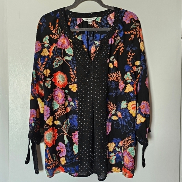 Counterparts pullover multicolored polka dot floral v-neck flowy blouse Size L - Picture 1 of 8